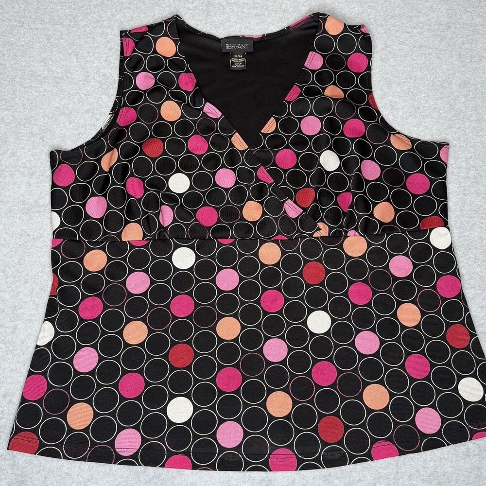 Lane Bryant Women's 22/24 Black Sleeveless Blouse Pink Orange Circles Career